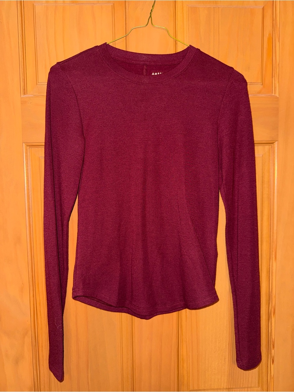 American Eagle Outfitters Long Sleeve Crewneck Top - Wine